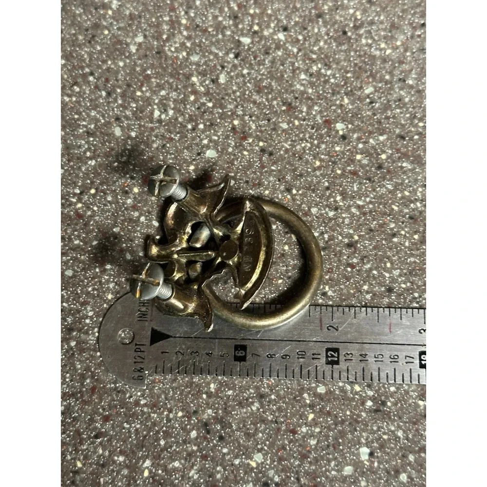 Vintage Eagle Ring Drawer Pulls Antique Brass Cabinet Hardware Pair No 8393